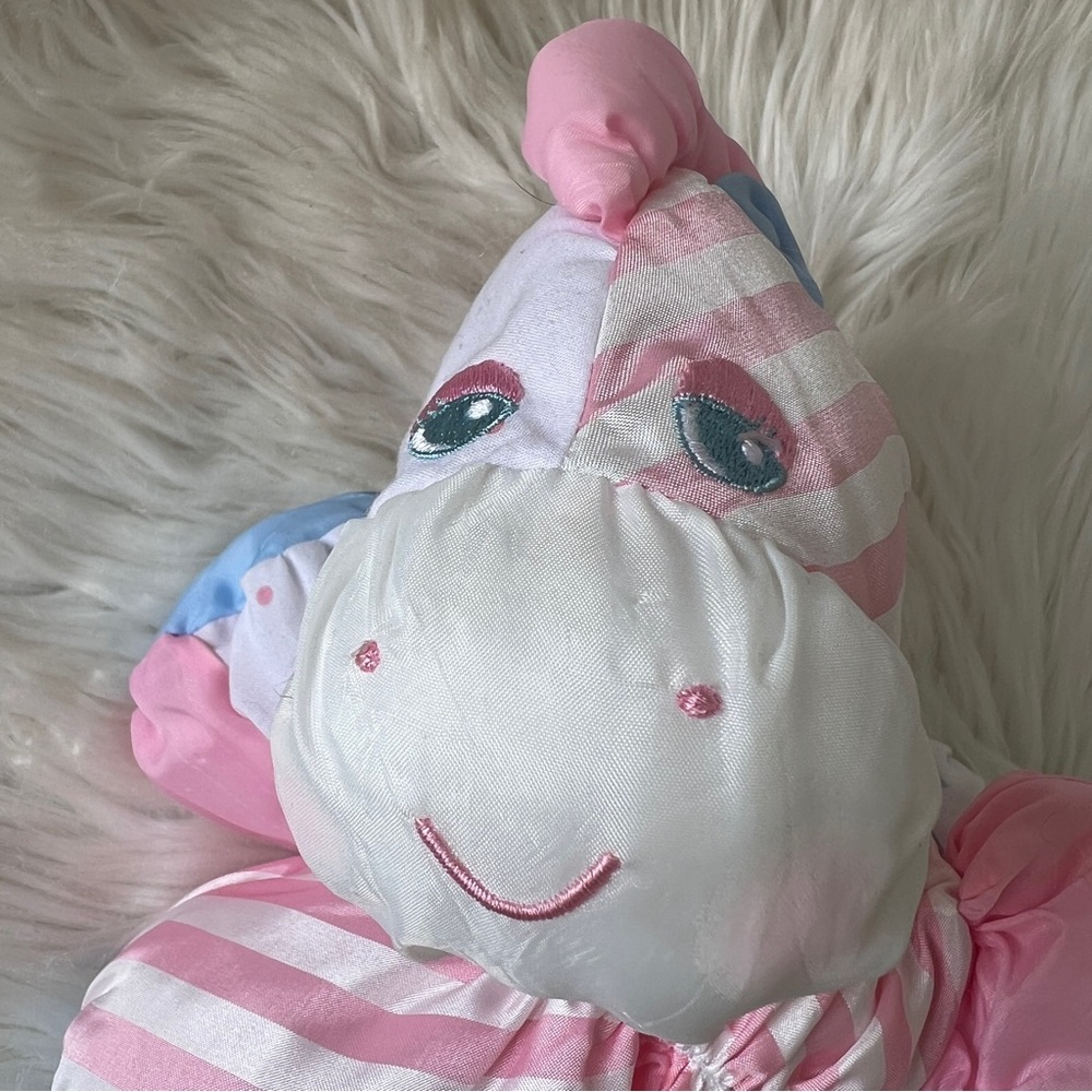 Fisher-Price Puffalump 90s Pink, White & Light Striped Zebra Plush with flaw - Picture 2 of 8